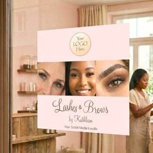 Rosa Schrift-Logo Foto Wimpern Brauen Studio Fensteraufkleber