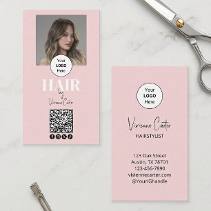 Rosa Schrift-Logo QR Code Foto Haarstylist Visitenkarte