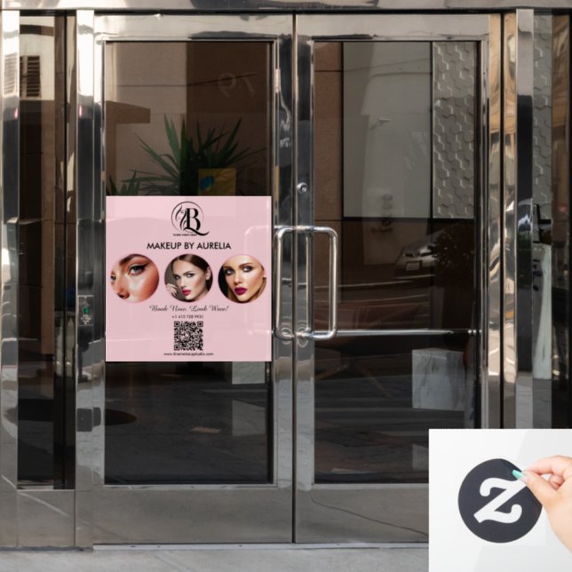 Rosa Schrift-Logo QR-Code Foto-Make-up Fensteraufkleber (Büro Tür)