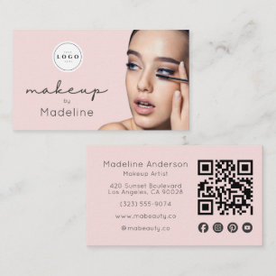 Rosa Schrift-Logo QR-Code Foto Make-up Visitenkarte