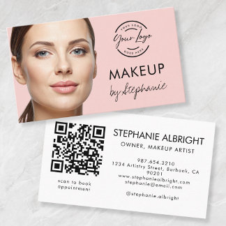 Rosa Schrift-Logo QR-Code Foto Make-up Visitenkarte