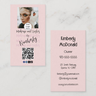 Rosa Schrift-Logo QR Code Foto Make-up/Wimpern Visitenkarte
