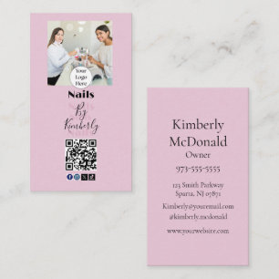 Rosa Schrift-Logo QR Code Foto Nagelstudio Visitenkarte