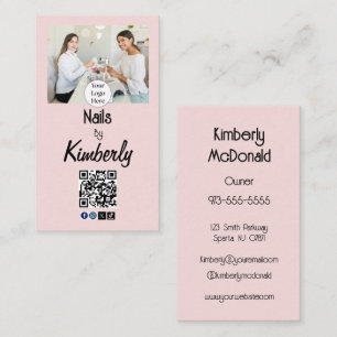 Rosa Schrift-Logo QR Code Foto Nagelstudio Visitenkarte