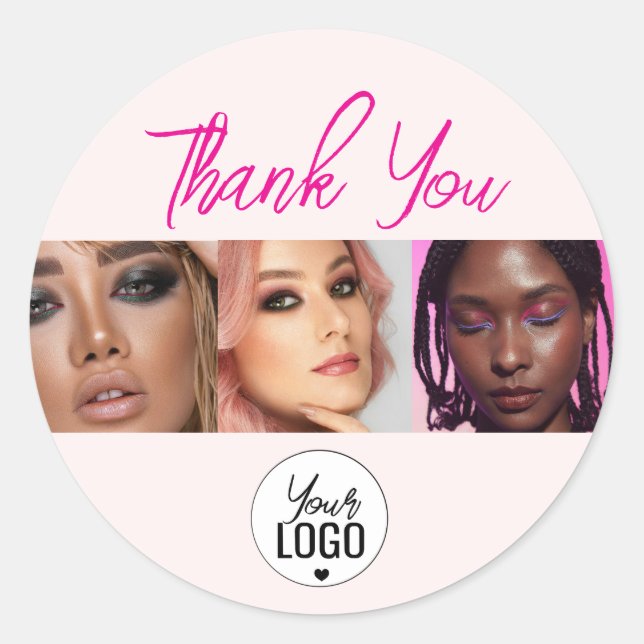 Rosa Schrift Logo QR Code Foto Wasserfarbe Makeup  Runder Aufkleber (Vorderseite)