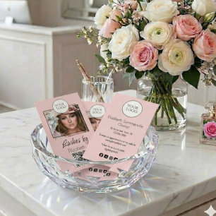 Rosa Schrift-Logo QR Code Foto Wimpern Visitenkarte