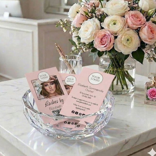 Rosa Schrift-Logo QR Code Foto Wimpern Visitenkarte (Von Creator hochgeladen)