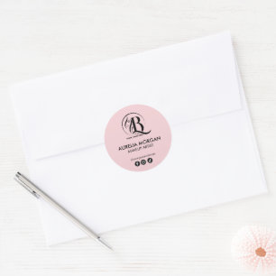 Rosa Schrift-Logo Social Media Visagist Runder Aufkleber