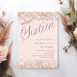 Rosa-Schrift, modern Sweet 16 Einladung<br><div class="desc">Eine moderne süße 16 Einladung. Ein weicher,  rot rosa Hintergrund und das Wort Sechzehn mit großen Buchstaben geschrieben. Dekoriert mit Imitaten Glitzern,  Konfetti. Personalisieren und fügen Sie einen Namen und Party-Details hinzu.</div>