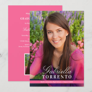 Rosa Schrift Name Foto Abschlussfeier Einladung