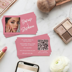 Rosa Schrift QR-Code Foto Make-up Visitenkarte