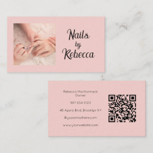 Rosa Schrift QR-Code Foto Nageltechnikerin Visitenkarte