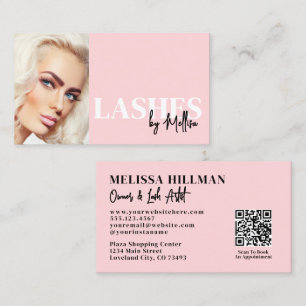 Rosa Schrift QR Code Foto Wimpern Visitenkarte