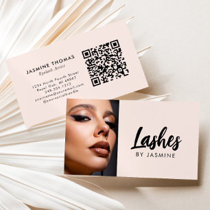 Rosa Schrift QR-Code Foto Wimpernkünstlerin Visitenkarte