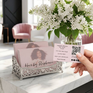 Rosa Schrift QR-Code-Logo-Foto-Friseursalon Visitenkarte