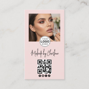 Rosa Schrift-Social-Icon-QR-Code-Foto-Make-up Visitenkarte