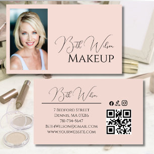 Rosa Schrift-Social-Icon-QR-Code-Foto-Make-up Visitenkarte