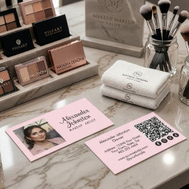 Rosa Schrift-Social-Icon-QR-Code-Foto-Make-up Visitenkarte