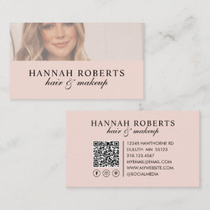 Rosa Schrift Social QR Code Foto Haar Make-up Visitenkarte