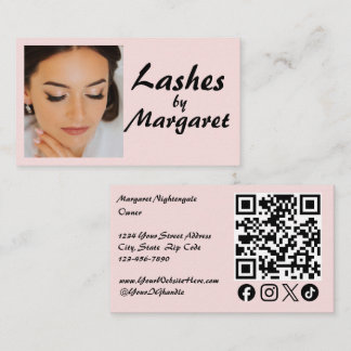 Rosa Schrift Sozial-Symbol QR-Code Foto Wimpern Visitenkarte