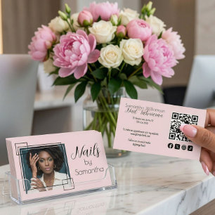 Rosa Schrift Sozialer QR-Code Foto Nageltechnikeri Visitenkarte