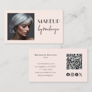 Rosa Schrift Soziales Icon QR-Code Foto Make-up Visitenkarte