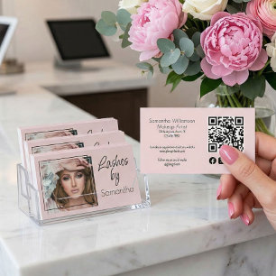 Rosa Schrift Soziales Icon QR Code Foto Wimpern Visitenkarte