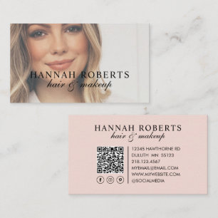 Rosa Schrift Soziales QR-Code Foto Haar Make-up Visitenkarte