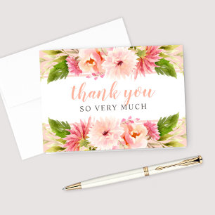 Rosa Schrift Wasserfarben Florale Hochzeit Dankeskarte
