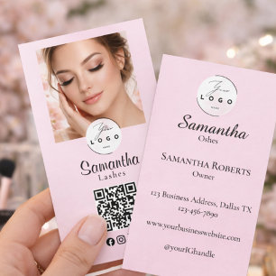 Rosa Schriftart Soziale Icon QR-Code Foto Make-up Visitenkarte