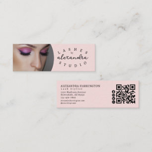 Rosa Schrifttyp Soziale Icon QR-Code Foto Wimpern Mini Visitenkarte
