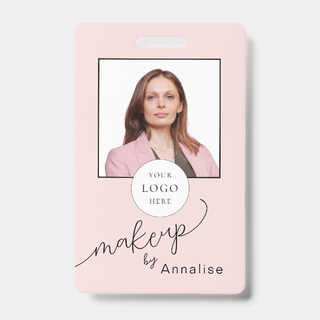 Rosa Schrifttype-Logo-Foto-Makeup Ausweis (Vorderseite)