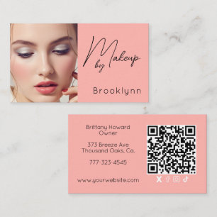 Rosa Schriftzug Social Icon QR Code Foto Make-up Visitenkarte