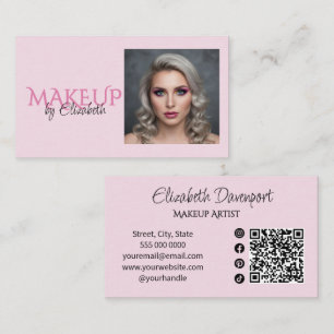 Rosa Schriftzug Social Icon QR Code Foto Make-up Visitenkarte