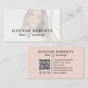 Rosa Schriftzug Social QR Code Foto Haar Make-up Visitenkarte