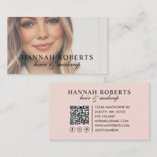 Rosa Schriftzug Social QR Code Foto Haar Make-up Visitenkarte