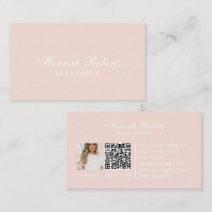 Rosa Schriftzug Social QR Code Foto Haar Make-up Visitenkarte