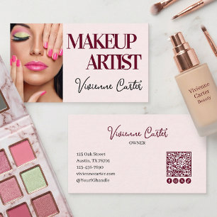Rosa Schriftzug Soziale Icon QR-Code Foto Make-up Visitenkarte