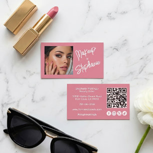 Rosa Schriftzug Soziale Icon QR-Code Foto Make-up Visitenkarte