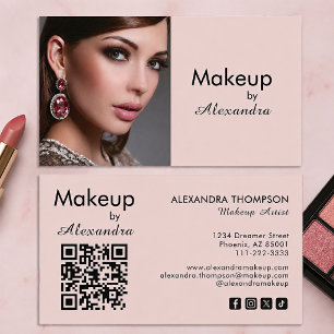 Rosa Schriftzug Soziale Ikone QR-Code Foto Make-up Visitenkarte