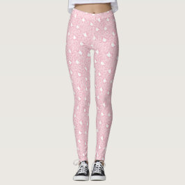Rosa Schwan und Blumenmuster Leggings