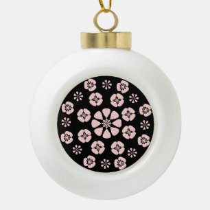 Rosa/Schwarz-Blumen-Design Keramik Kugel-Ornament