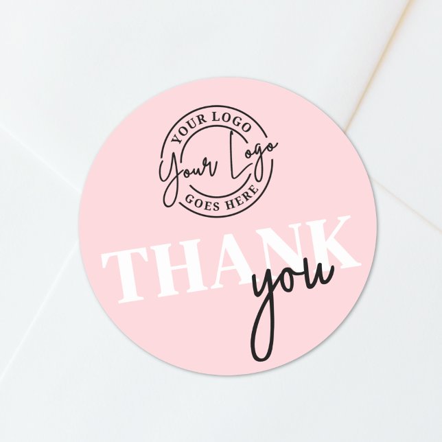 Rosa Schwarz Euer Logo Danke Runder Aufkleber (Pink Black Your Logo Thank You Classic Round Sticker)