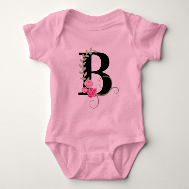 Rosa-Schwarz-Floral-Monogramm Tutu-Bodysuit Baby Strampler (Vorderseite)