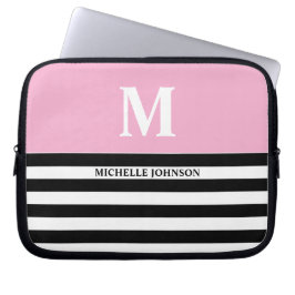 Rosa schwarz gestreifte Notebook-Hülle für Frauen Laptopschutzhülle