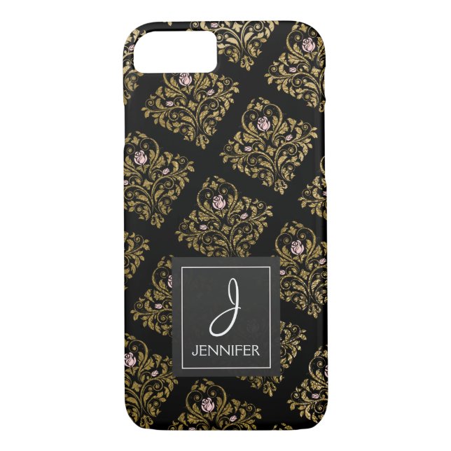 Rosa, Schwarz-Gold-Foil-Monogramm Case-Mate iPhone Hülle (Rückseite)