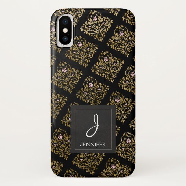 Rosa, Schwarz-Gold-Foil-Monogramm Case-Mate iPhone Hülle (Rückseite)