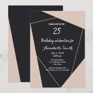 Rosa Schwarz & Gold geometrische Geburtstag Einladung
