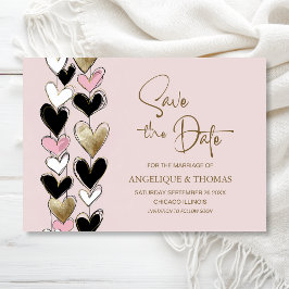 Rosa Schwarz Gold Herzen Hochzeit Termin Save The Date