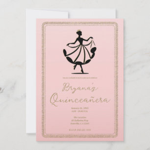 Rosa Schwarz Gold Walzer Tanzende Prinzessin Party Einladung